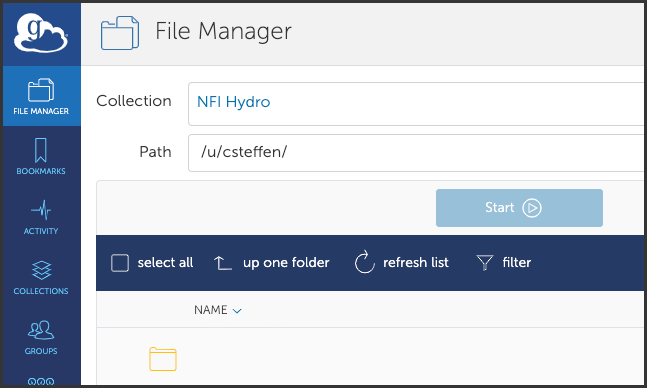 Globus file manager NFI Hydro screen.